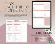 Load image into Gallery viewer, Digital Ultimate Travel Planner | Google Sheets Editable Travel Spreadsheet, Trip Expense Tracker, Packing List, Vacation Schedule | Nude
