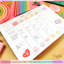 Load image into Gallery viewer, Weekly Hourly Planner Desk Pad | A4 Undated Time Blocking Notepad &amp; Weekly Schedule &amp; To Do List
