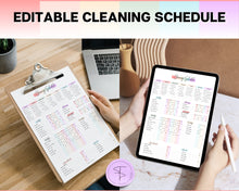 Load image into Gallery viewer, Editable Cleaning Schedule Template | Includes EDITABLE Cleaning Checklist, Cleaning Planner, Weekly House Chores, Clean Home Routine &amp; Monthly Cleaning List | Rainbow
