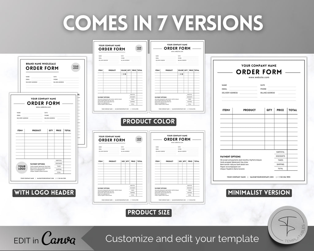 Editable Order Form Template Bundle for Small Businesses