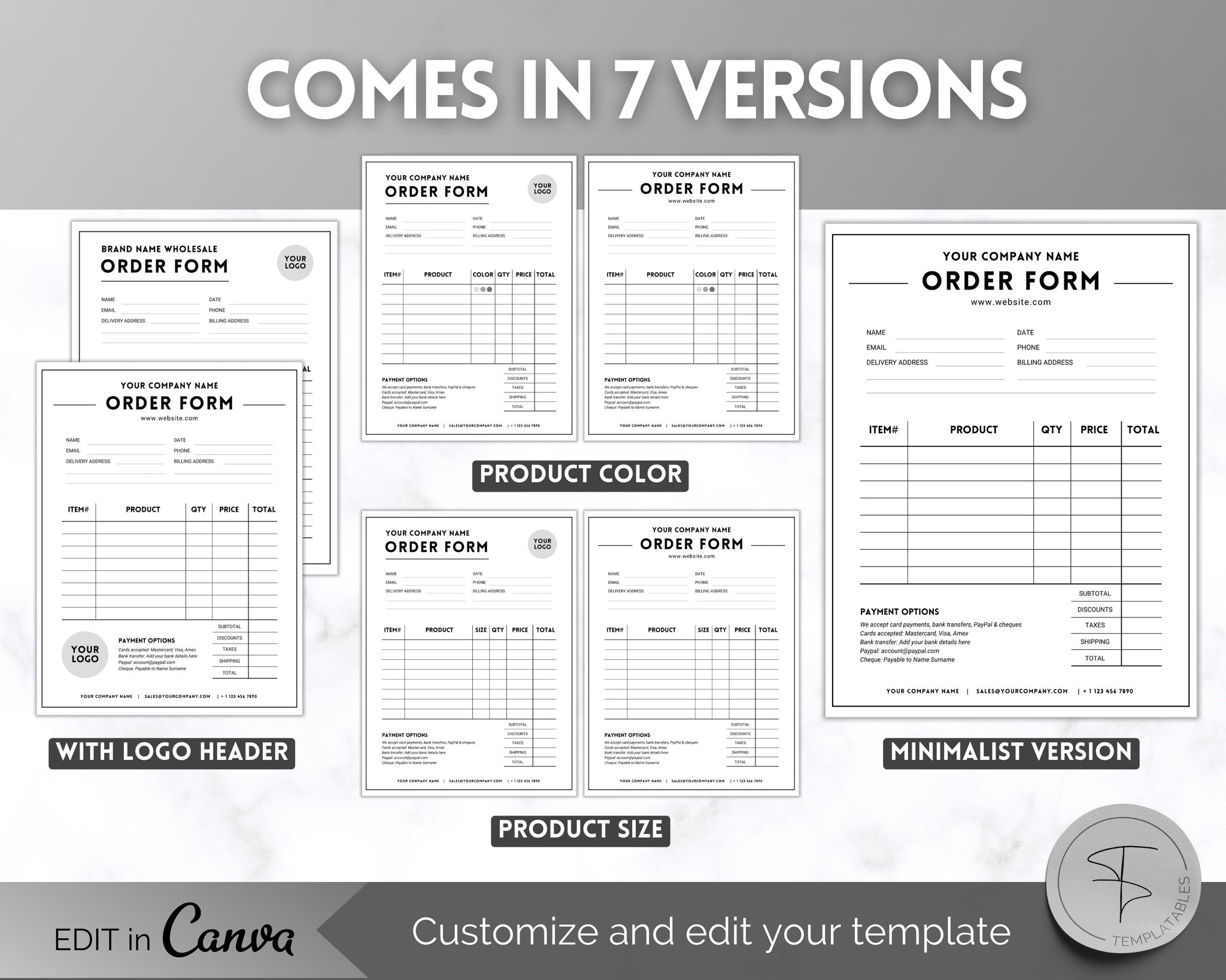 Editable Order Form Template Bundle for Small Businesses