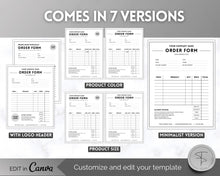 Load image into Gallery viewer, EDITABLE Order Form Template BUNDLE | 7 Order Form Canva Templates for Small Businesses
