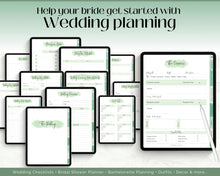 Load image into Gallery viewer, Digital Maid of Honor Planner | Matron of Honor Digital Planner, MOH Binder Book, Wedding Checklist, Bridal Shower, Bachelorette &amp; GoodNotes | Green
