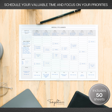 Load image into Gallery viewer, Weekly Hourly Planner Notepad, Daily Planner Desk Pad, Weekly Schedule, To Do List Note Pad, ADHD Planner | 50 Undated Tear Away Sheets A4 | Mono

