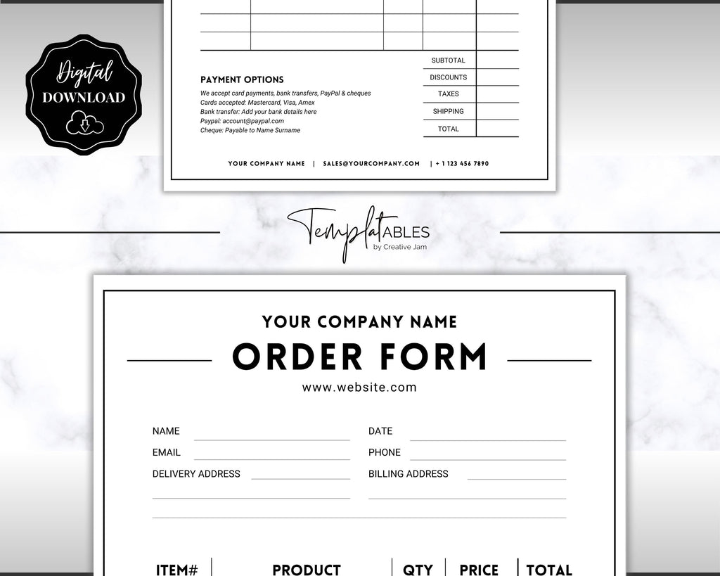 Editable Order Form Template Bundle for Small Businesses
