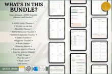 Load image into Gallery viewer, 2026 ADHD Daily Planner, GREEN GoodNotes Digital Planner for Neurodivergents, Brain Dump, iPad to do list, cleaning, Smart Apple Links (Copy)
