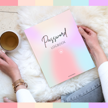 Load image into Gallery viewer, Password Logbook with Alphabetical Tabs | Password Organizer for Internet and Websites Journal Notebook | A5 Pastel Rainbow
