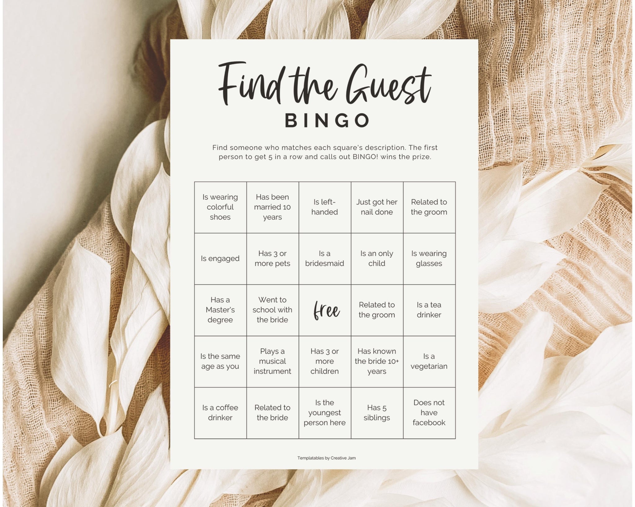 Your Main Event Bridal Shower Games - Find The Guest Bingo, 50 Game Cards, Rustic Kraft Paper Style