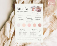 Load image into Gallery viewer, EDITABLE Bridesmaid Info Card | PHOTO Wedding Information &amp; Iteniary Card Canva Template | Style 1
