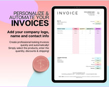 Load image into Gallery viewer, Small Business Bookkeeping Spreadsheet | Google Sheets Automated Business Expense Tracker &amp; Product Invetory Tracker | Rainbow
