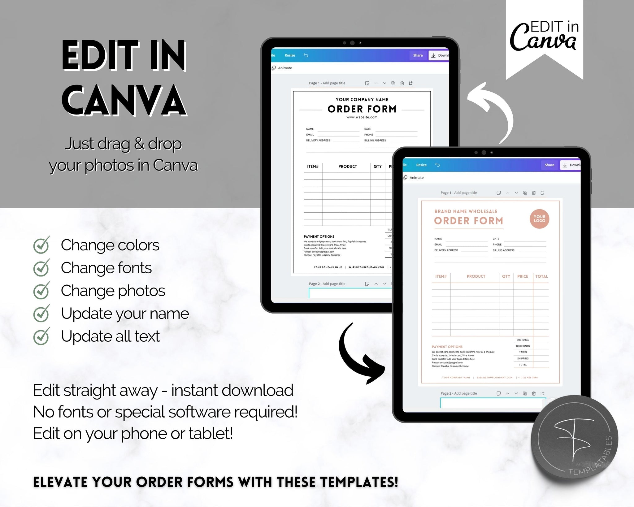 Editable Order Form Template Bundle for Small Businesses
