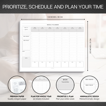 Load image into Gallery viewer, Weekly Hourly Planner Notepad, Daily Planner Desk Pad, Weekly Schedule, To Do List Note Pad, ADHD Planner | 50 Undated Tear Away Sheets A4 | Mono
