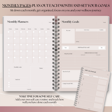 Load image into Gallery viewer, Wellness Journal | 90 Day Health, Fitness, Gratitude, Mindfullness, Wellbeing, Habit, Goals, Diet &amp; Food Tracker | A5 Lux
