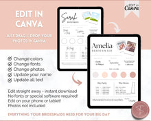 Load image into Gallery viewer, EDITABLE Bridesmaid Info Card | PHOTO Wedding Information &amp; Iteniary Card Canva Template | Style 1
