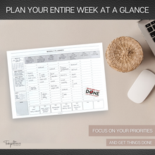 Load image into Gallery viewer, Weekly Hourly Planner Notepad, Daily Planner Desk Pad, Weekly Schedule, To Do List Note Pad, ADHD Planner | 50 Undated Tear Away Sheets A4 | Mono
