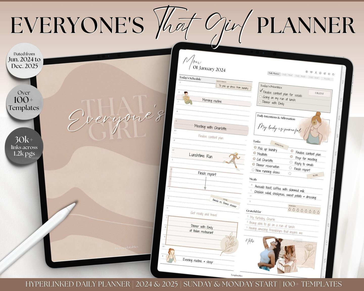EVERYONES THAT GIRL Digital Planner | 2024 Daily, Weekly, Monthly Planner for iPad and Goodnotes, That Girl Aesthetic, Undated, 2024-2025