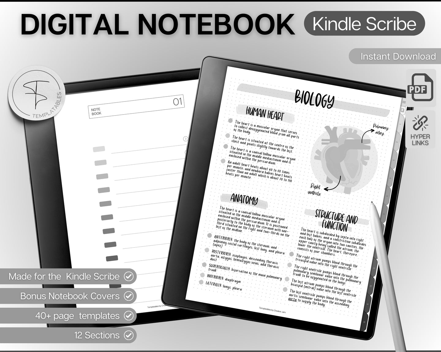 Kindle Scribe Digital Notebook | With over 40+ Page Templates for your Kindle Scribe | Hyperlinked Note Taking Templates including Cornell, Lined, Dotted, Grid & Bonus Covers