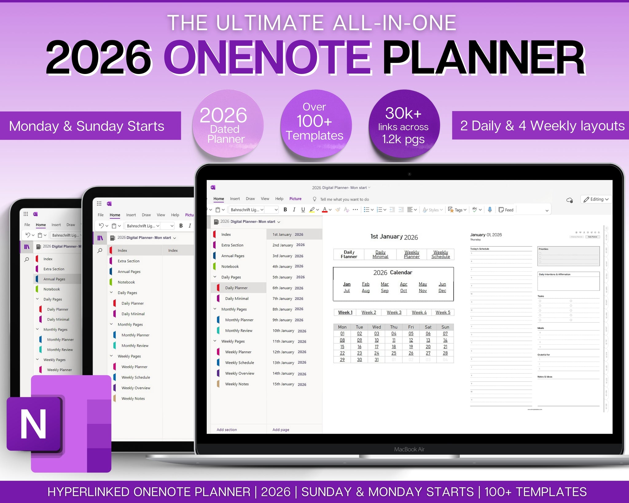 Onenote Planner Tutorial 2026 OneNote Digital Planner | Daily, Weekly & Monthly Planning