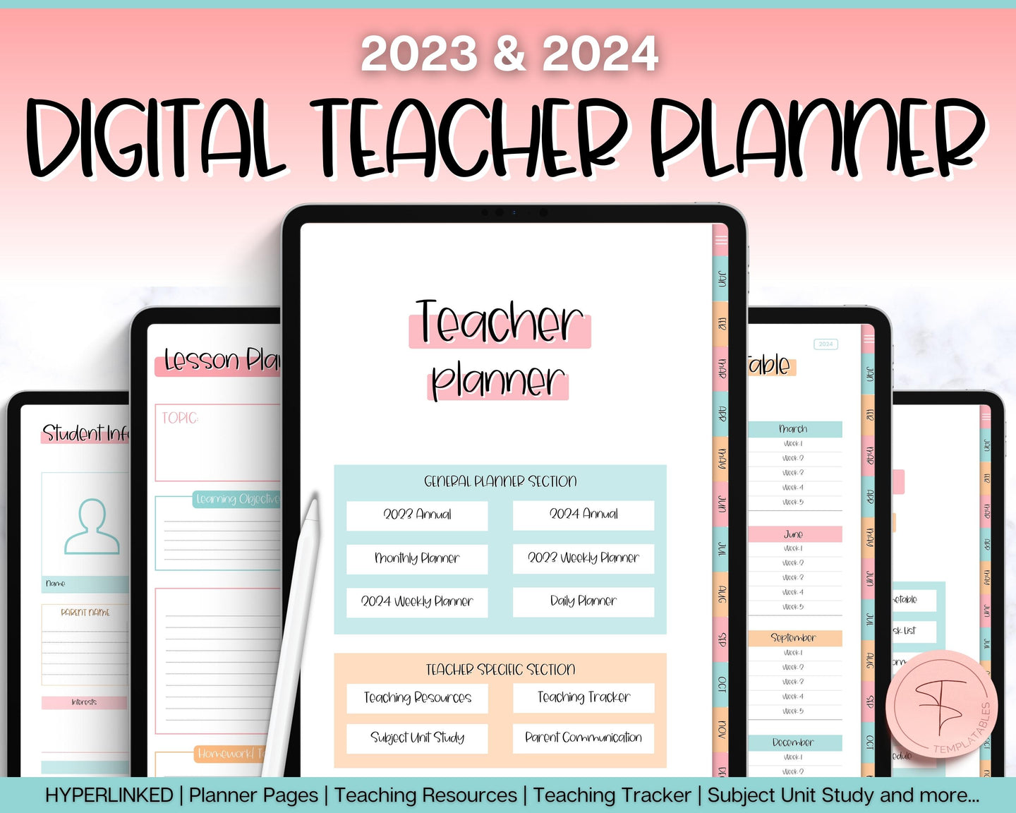 Digital Teacher Planner - 2023 & 2024 Academic Planner | GoodNotes Homeschool Lesson Plan Template for iPad | Colorful Sky