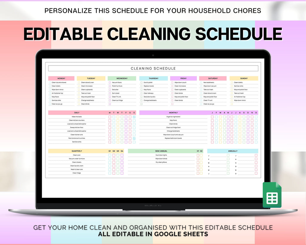 EDITABLE Cleaning Schedule Spreadsheet | Organise your household chores