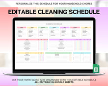 Load image into Gallery viewer, EDITABLE Cleaning Schedule Spreadsheet | Includes Cleaning Planner, Cleaning Checklist, Weekly House Chores &amp; Adhd Cleaning Clean Home | Colorful
