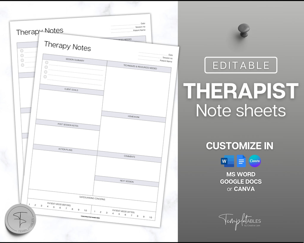 EDITABLE Therapist Note Templates | Everything you need for sessions!