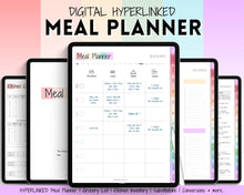 Load image into Gallery viewer, Digital GoodNotes Meal Planner | Colorful iPad Weekly Meal Plan, Grocery List &amp; More | Pastel Rainbow
