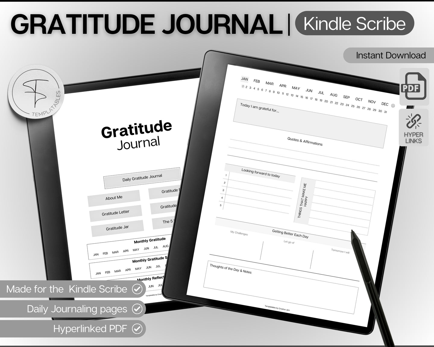 2025 Kindle Scribe Gratitude Journal | Daily Mindfulness Journal & Digital Planner for Wellness & Reflections