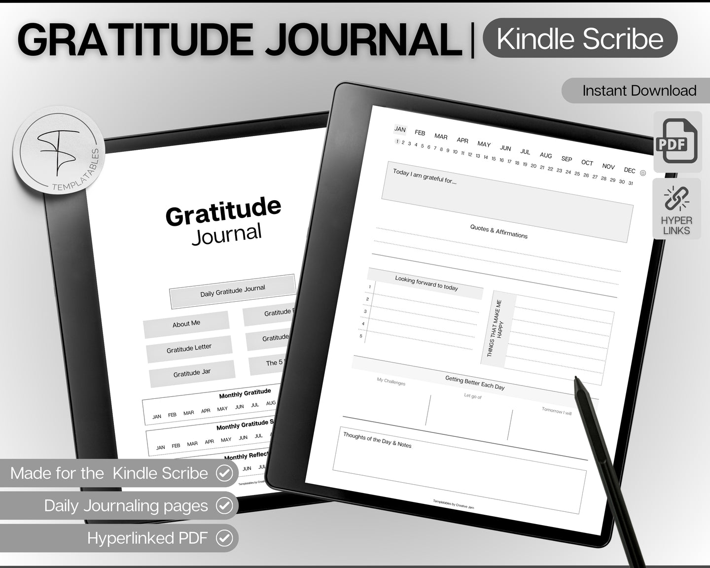 2024 Kindle Scribe Gratitude Journal | Daily Mindfulness Journal & Digital Planner for Wellness & Reflections