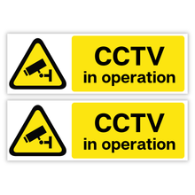 Load image into Gallery viewer, CCTV in Operation Stickers (Pack of 2) 5 x 15cm | Weatherproof Self Adhesive Security Camera Warning Sign
