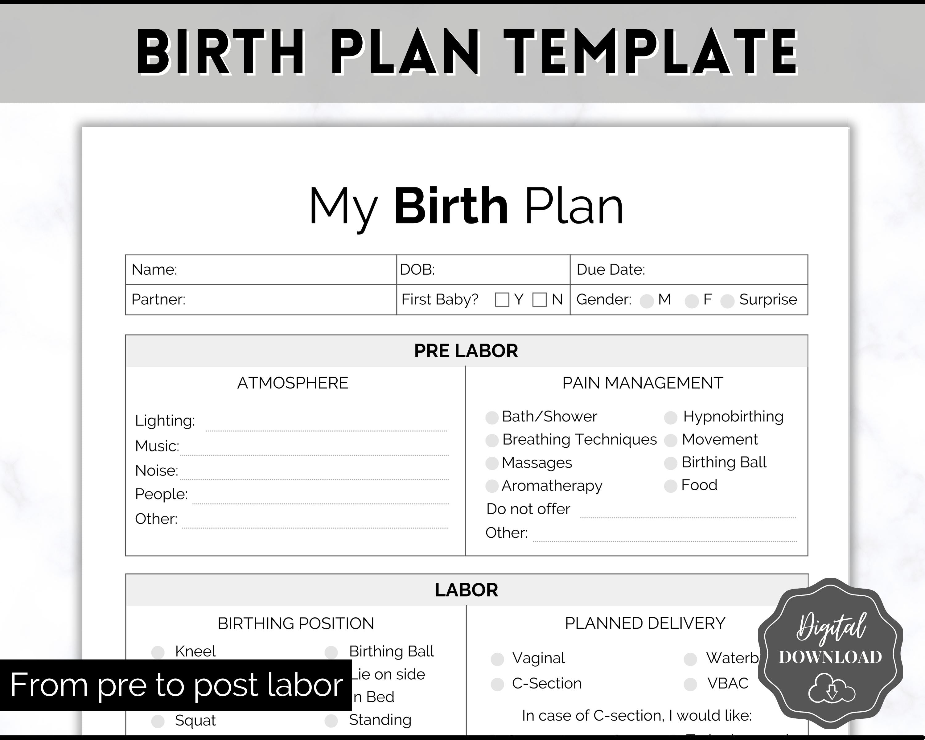 Printable Birth Plan Template | Visualize Your Birthing Journey!