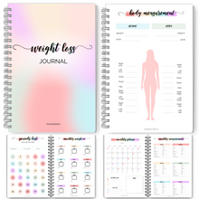 Load image into Gallery viewer, 12 Week Weight Loss Journal | Pounds Lost &amp; Body Measurements Tracker | A5 Pastel Rainbow
