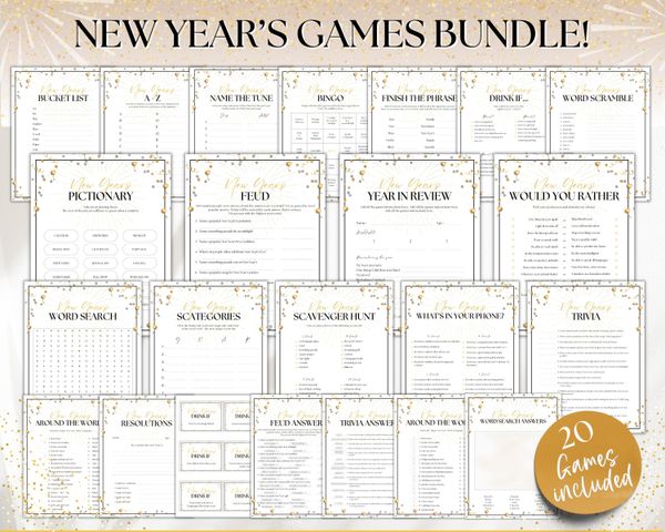 New Years Games BUNDLE | 20 New Years Eve Party Game Printables for Adults