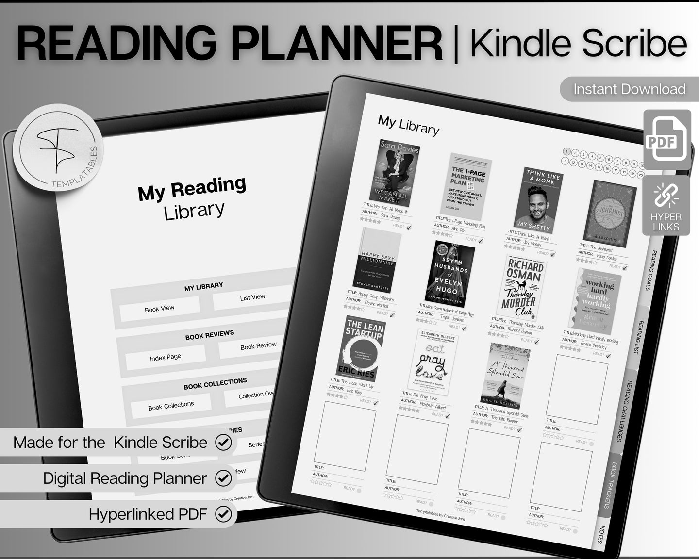Digital Reading Journal | Kindle Scribe Templates with Digital Reading Planner, Digital Book Journal, Reading Log, Book Tracker, Book Review