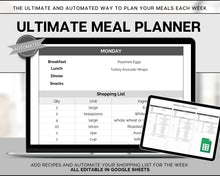 Load image into Gallery viewer, Ultimate Meal Planner Spreadsheet | Perfect Recipe Template with AUTOMATED Grocery List, Family Meal Prep, Weekly Meal Plan &amp; Shopping List | Google Sheets | Mono
