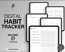 Load image into Gallery viewer, Digital Habit Tracker | Daily, Monthly &amp; Yearly Habit Tracker | Simple Goal &amp; Routine Tracker for GoodNotes &amp; iPad | Mono
