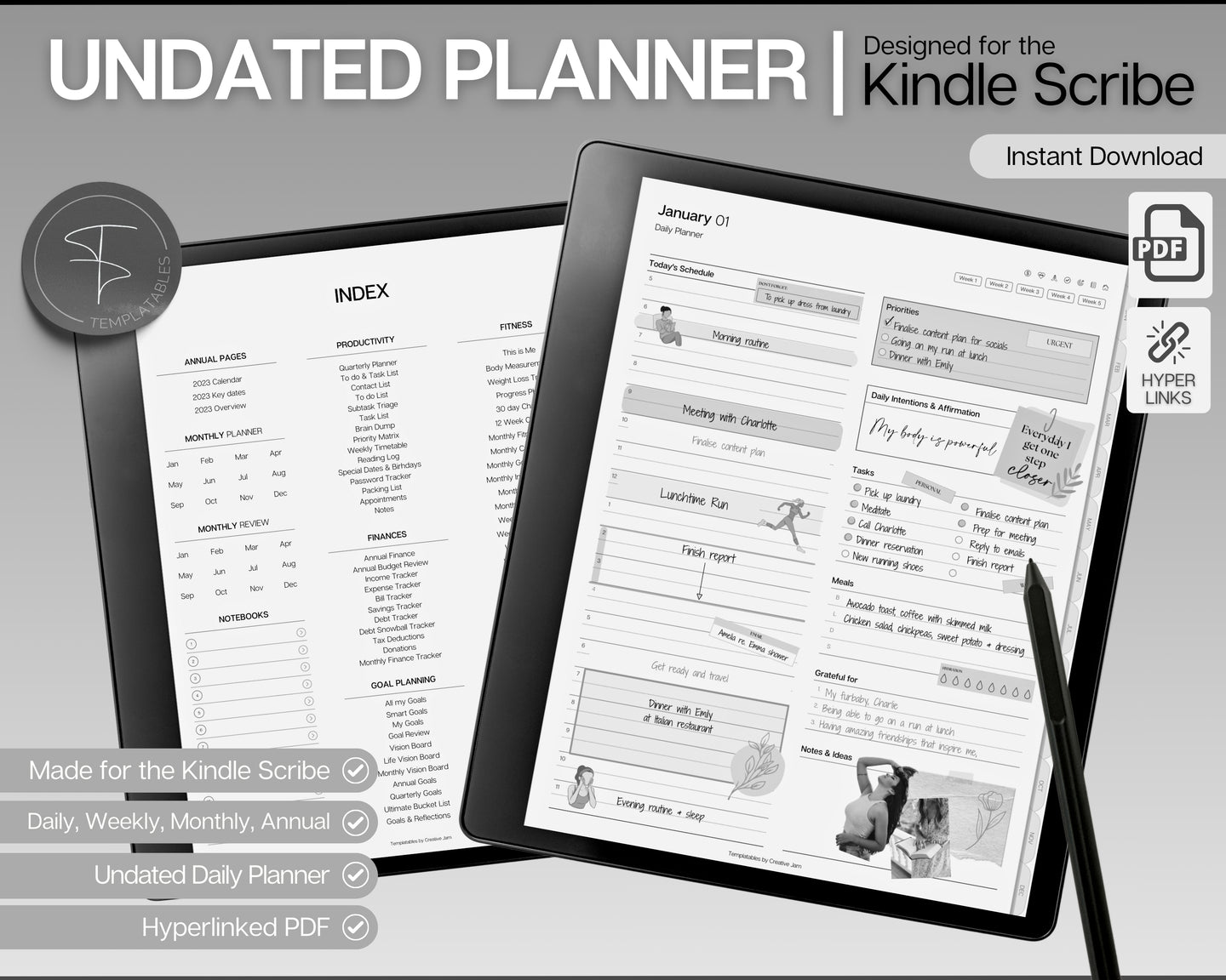 UNDATED Daily Planner for Kindle Scribe | Includes templates for Kindle Scribe, Weekly & Monthly Planner, Undated Planner, Kindle Planner & Digital Journal
