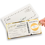 GOLD Scratch & Reveal Travel Ticket - Personalized Surprise Boarding Pass Gift with ENVELOPE | Golden Ticket, Unique Flight Travel Gift for Anniversary, Birthday, Valentines & Christmas Holidays
