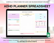 Load image into Gallery viewer, ADHD Planner Spreadsheet for Neurodivergent Adults | Google Sheets Daily &amp; Weekly Planner, Symptom Tracker, Brain Dump &amp; To Do Lists | Rainbow
