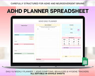 ADHD Planner Spreadsheet for Neurodivergent Adults | Google Sheets Daily & Weekly Planner, Symptom Tracker, Brain Dump & To Do Lists | Rainbow