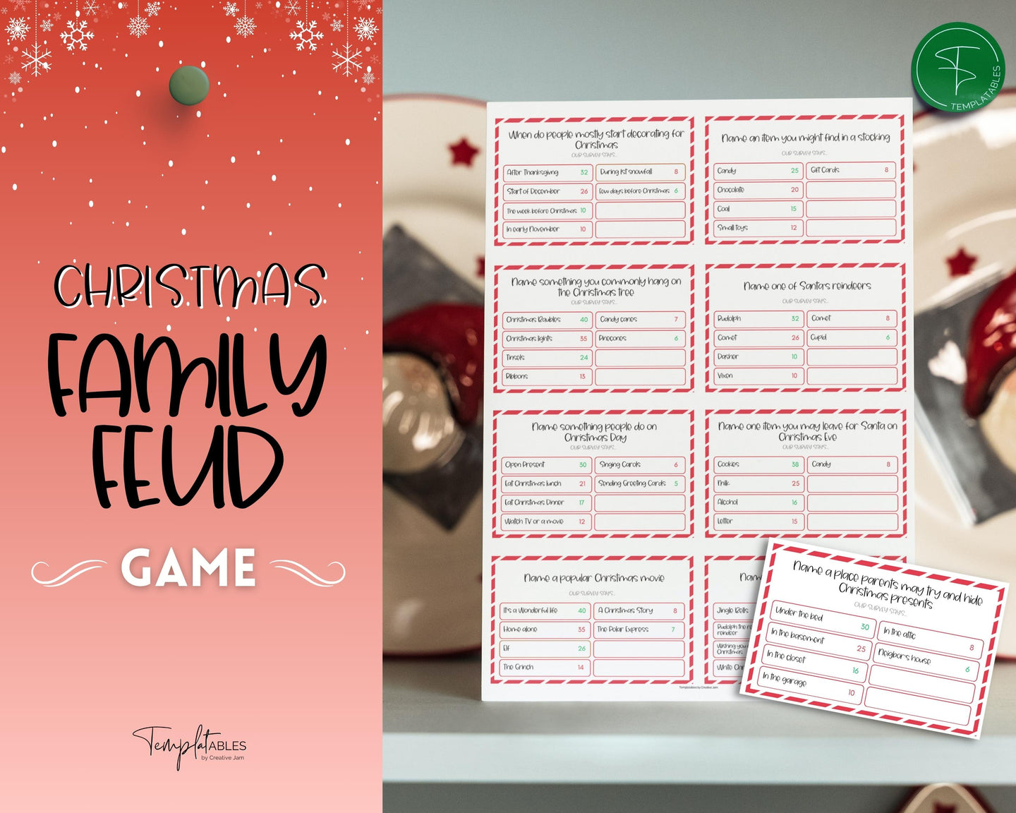 Christmas Family Feud Game | Holiday Family Quiz Game & Printable Xmas Party Game | Virtual Fun Activity for Kids Adults | Office & Trivia
