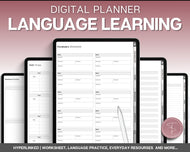 Language Learning Digital Planner | Study Korean, Japanese, Spanish, French & English | Language Templates & Student Workbook for GoodNotes & iPad | Lux