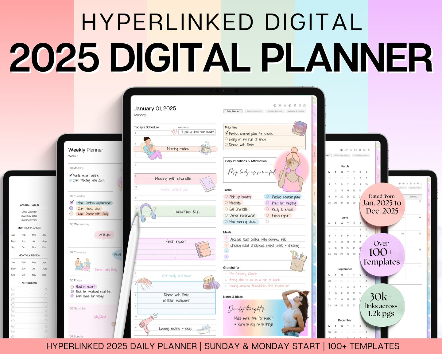 2025 Ultimate Digital Planner | Daily, Weekly, Monthly Planner for iPad & GoodNotes, That Girl Aesthetic | Colorful