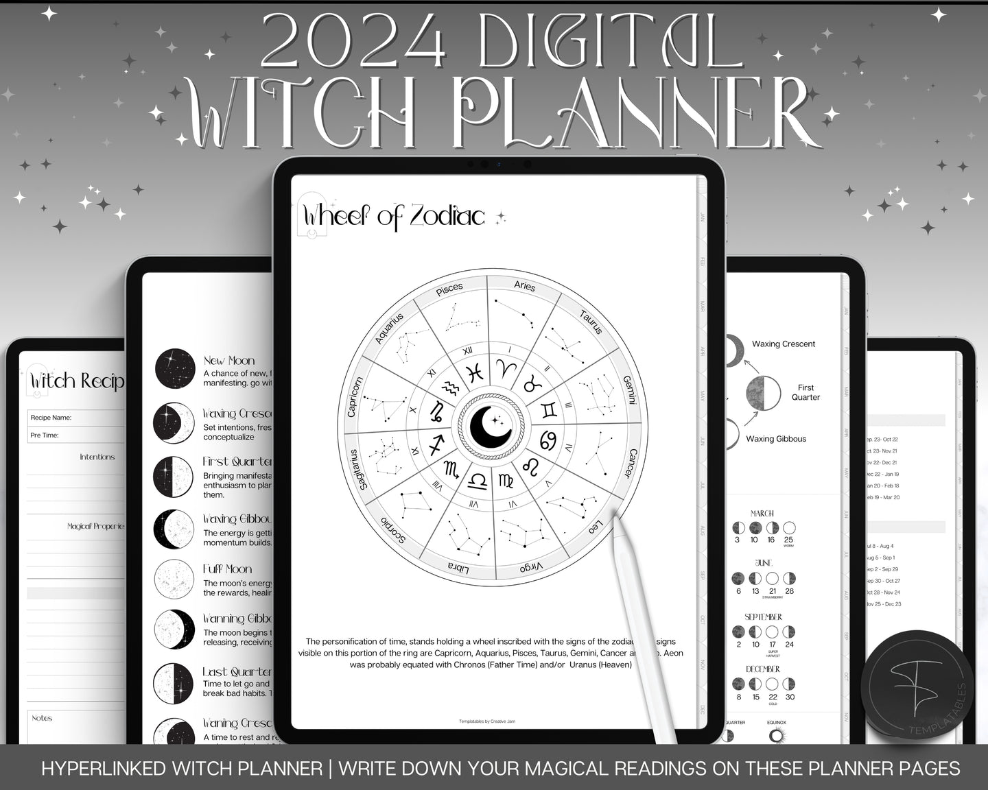 2024 Digital Witch Planner | Includes Witch Journal, Moon Calendar, Tarot Journal, Spell Book, Grimoire & Witchcraft | Perfect for GoodNotes & iPad