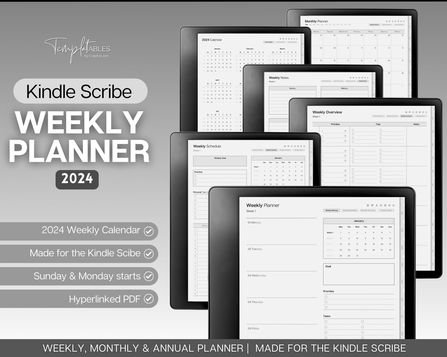 2024 Kindle Scribe WEEKLY Planner | Hyperlinked Digital Planner & Kindle Scribe Templates for Weekly Schedule