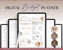Load image into Gallery viewer, 2025 RICH GIRL Digital Budget Planner | 2024 GoodNotes Planner &amp; Daily Weekly Monthly Budget | For Expenses &amp; Financial Spending Income Savings Debt | Mono
