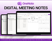 Load image into Gallery viewer, OneNote Meeting Notes Template | Editable Meeting Minutes, Digital OneNote Planner, Business Project Record | Perfect for Agenda &amp; Note Taking
