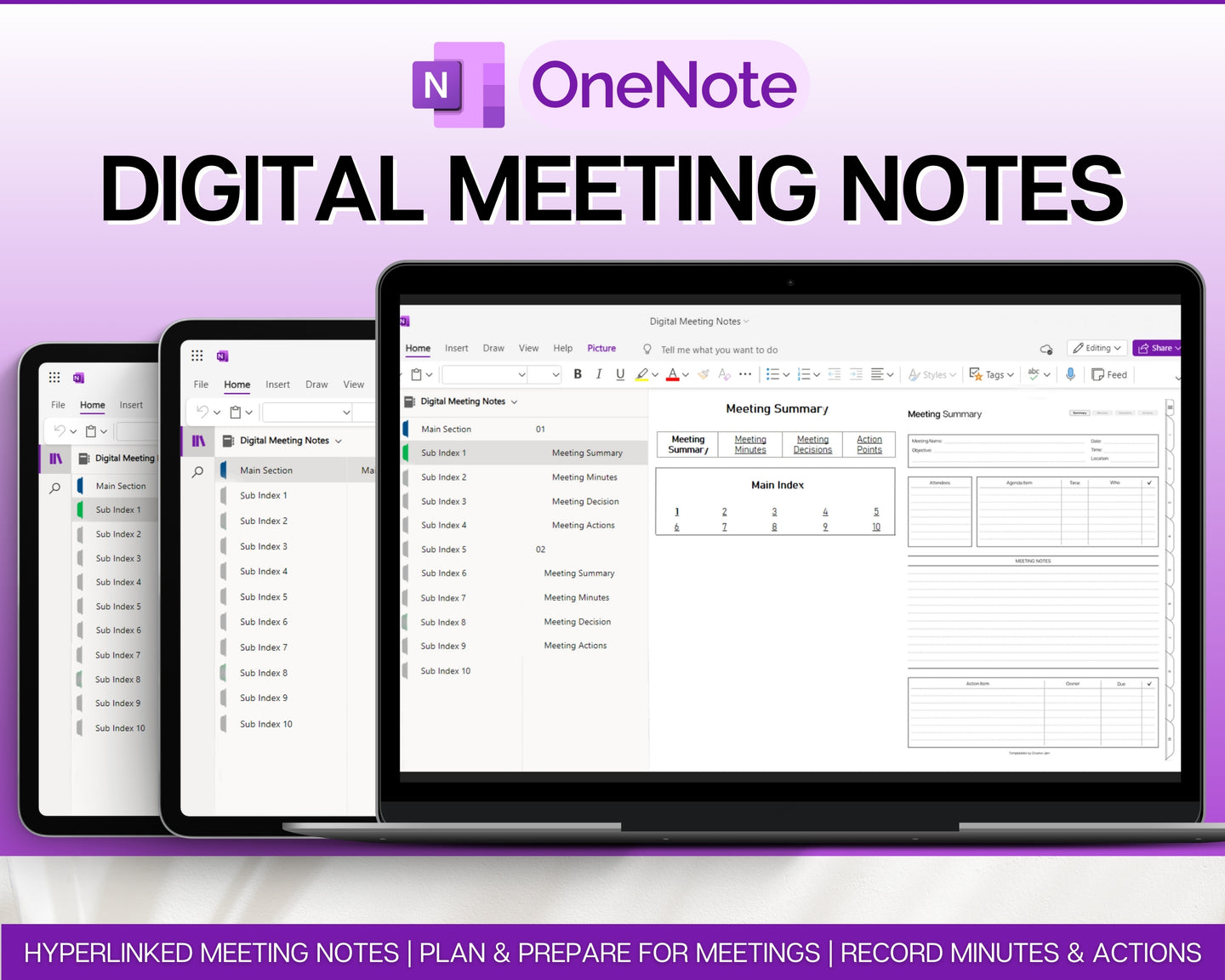 OneNote Meeting Notes Template | Editable Meeting Minutes, Digital OneNote Planner, Business Project Record | Perfect for Agenda & Note Taking