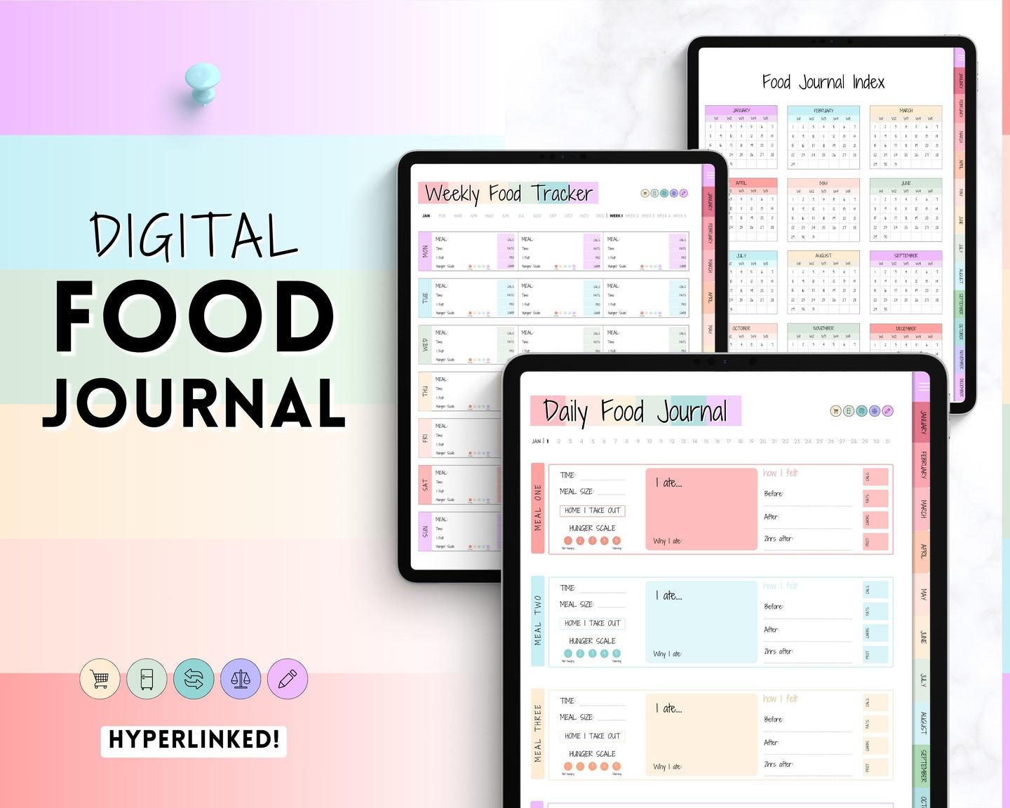 Colorful Digital Food Diary Tracker | Food Journal & Weekly Meal Planner | For Daily Food Tracker, Digital Planner, Diet Journal & Fitness on GoodNotes