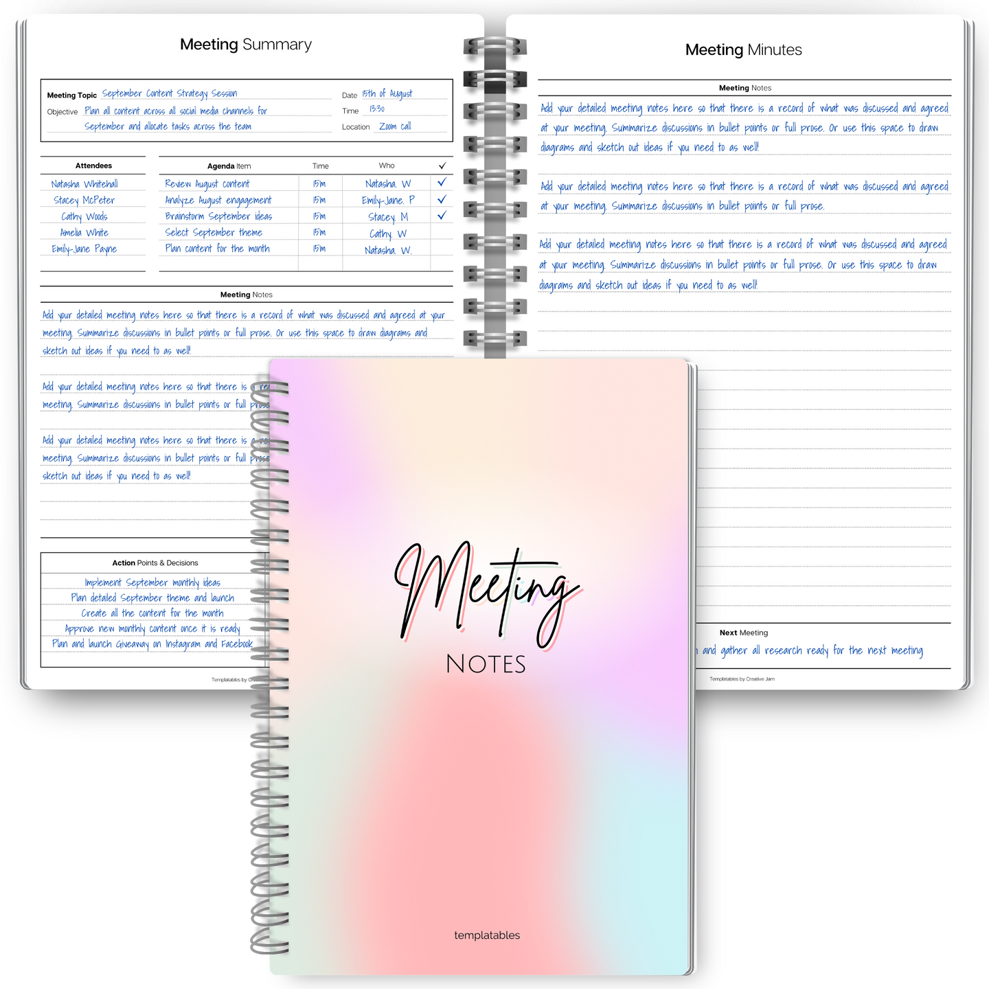 Meeting Minutes Note Taking Professional Notebook | Plan, Record and Track Actions from all your Important Meetings | A5 Pastel Rainbow
